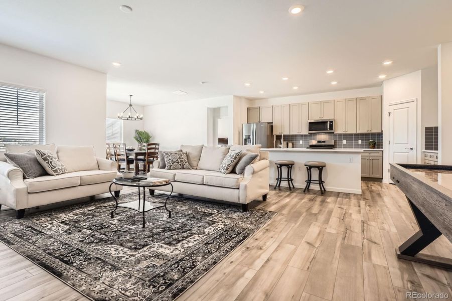 Furnished interior view inside a new home in Single Family Homes at Anthology North, Parker (Image 10). Furnished interior view inside a new home in Single Family Homes at Anthology North, Parker (Image 10).