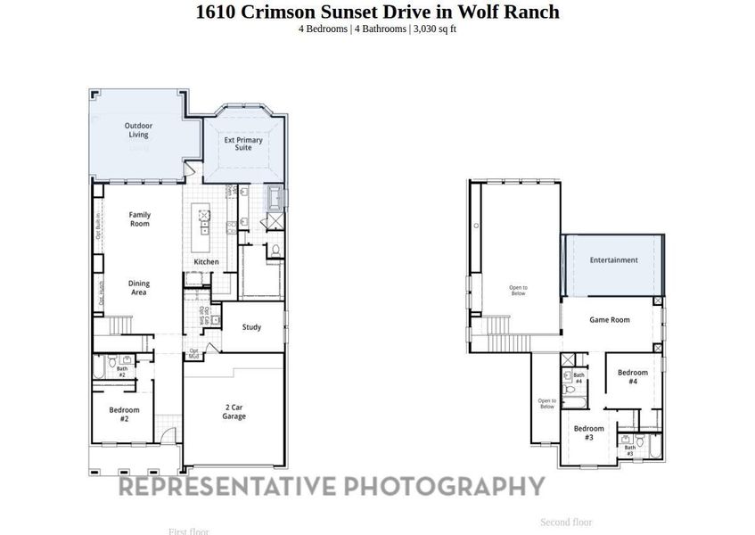 2D floor plan layout of this home in Wolf Ranch, Georgetown, TX (Image 4).