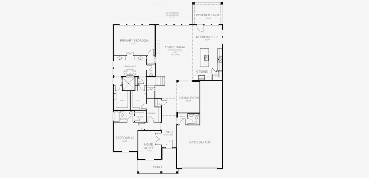 2D floor plan layout for the 3638J by Perry Homes in Hyland Trail, Green Cove Springs, FL (Image 3).
