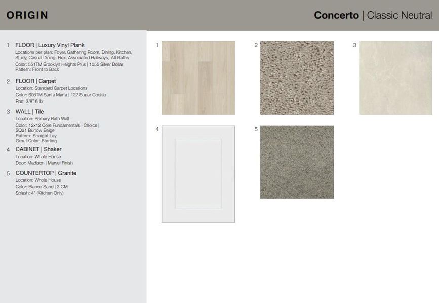 731 Willow Grove Lane design selections. Home is currently under construction and selections are subject to change.