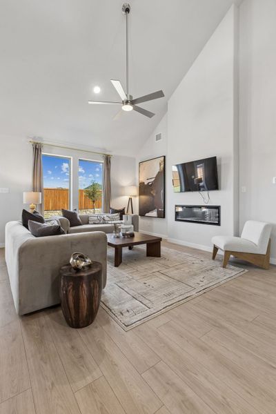 Living Room in a Sunset Ranch Winters Model Home in Gunter TX by Trophy Signature Homes