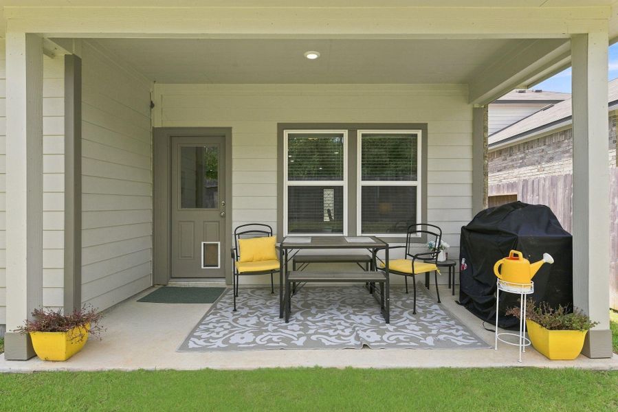 Exterior details and patio area of a home in Lakes at Black Oak, Magnolia (Image 25). Exterior details and patio area of a home in Lakes at Black Oak, Magnolia (Image 25).