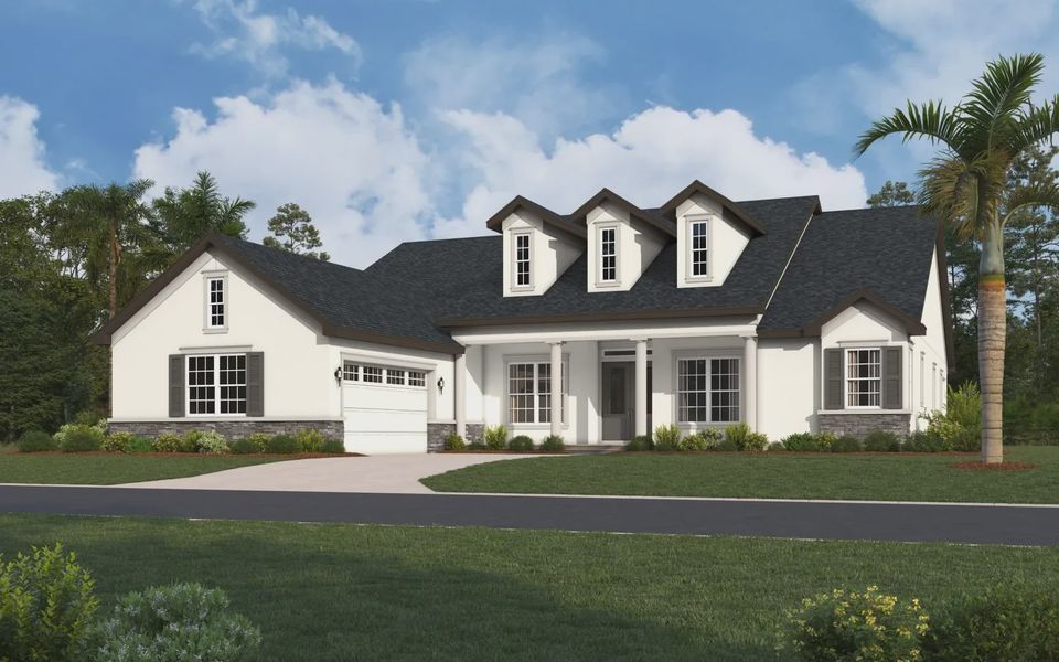 Representative exterior photo of a completed home built from the Sawgrass by Vitale Homes in Hidden Ridge, New Port Richey, FL (Image 4). Representative exterior photo of a completed home built from the Sawgrass by Vitale Homes in Hidden Ridge, New Port Richey, FL (Image 4).