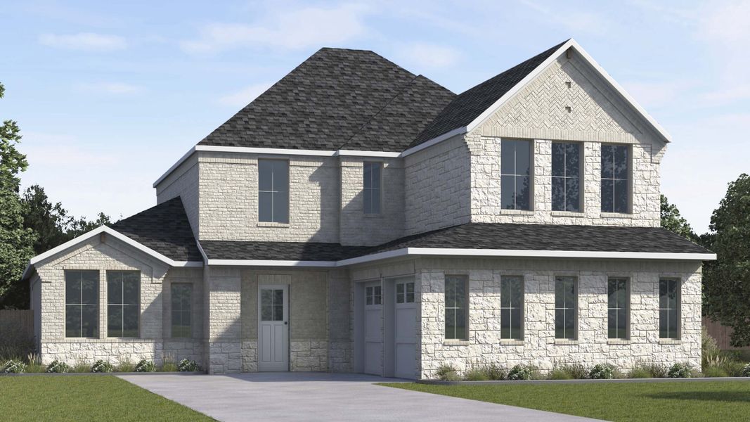 Front exterior of a new home in Peachtree Meadows, Rockwall, TX, highlighting curb appeal (Image 1). Front exterior of a new home in Peachtree Meadows, Rockwall, TX, highlighting curb appeal (Image 1).