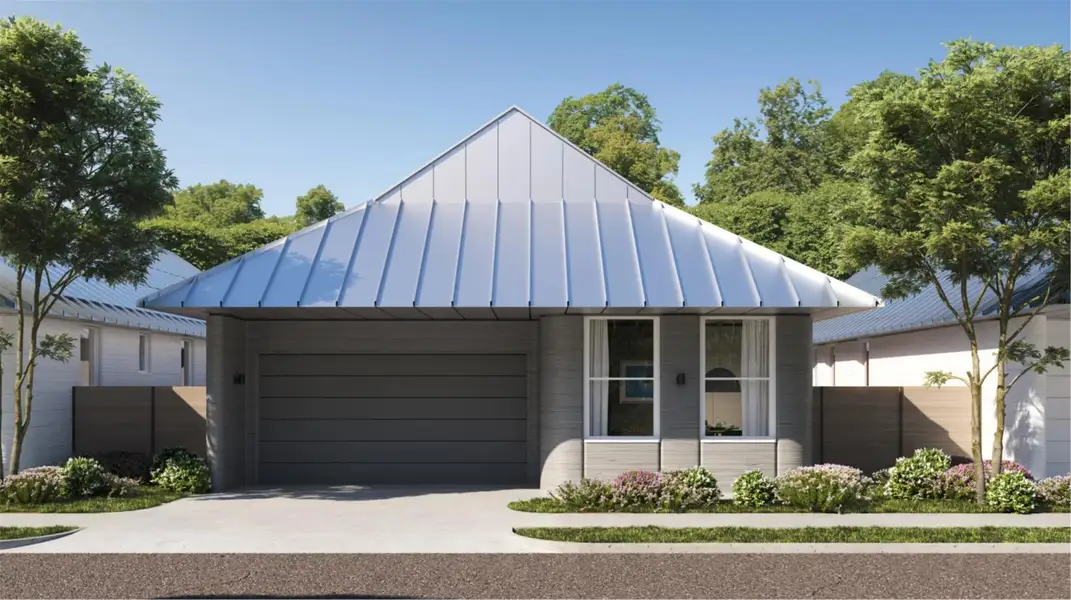 Front exterior of a new home in Wolf Ranch: Genesis Collection, Georgetown, TX, highlighting curb appeal (Image 1).
