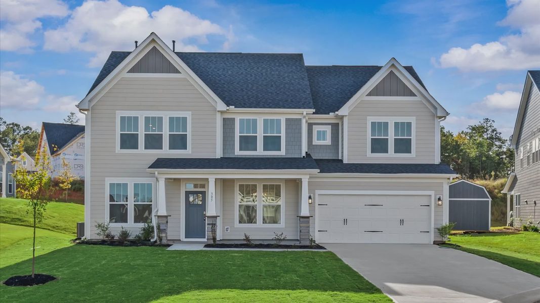 Front exterior of a new home in Kayfield at Midway, Anderson, SC, highlighting curb appeal (Image 1). Front exterior of a new home in Kayfield at Midway, Anderson, SC, highlighting curb appeal (Image 1).