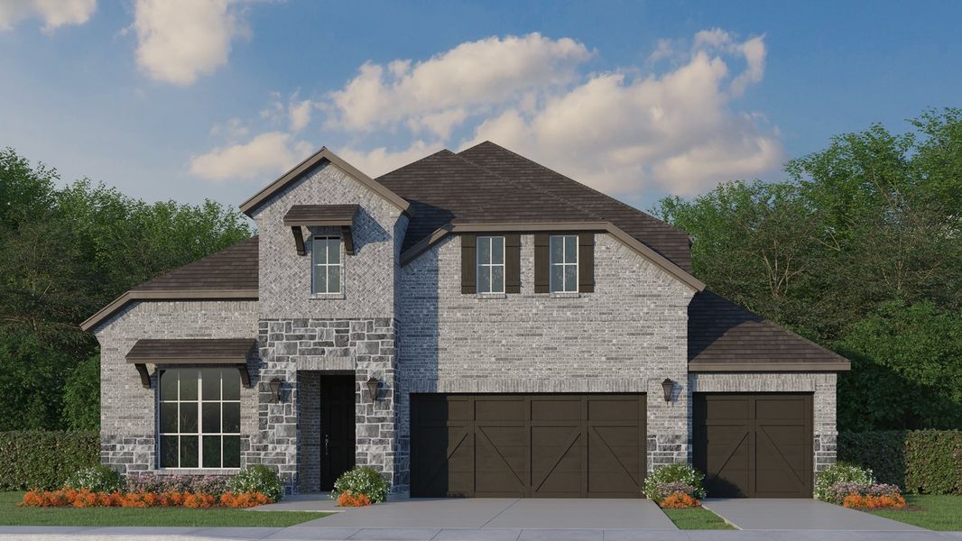 Plan 1536 Elevation B with Stone & 3rd Car Garage Plan 1536 Elevation B with Stone & 3rd Car Garage