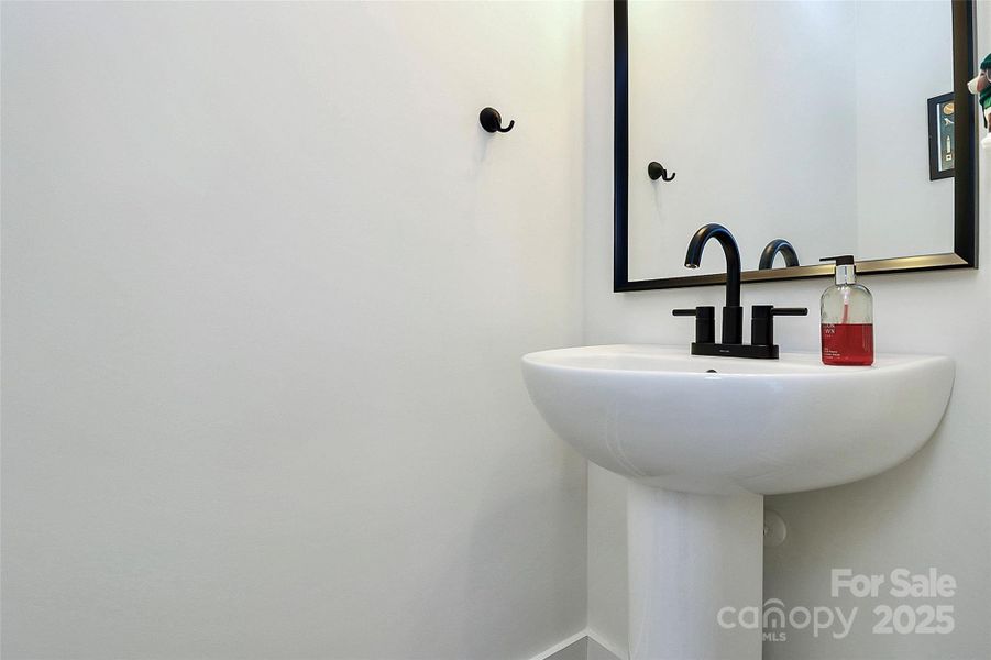 Powder room in hallway of side entry door Powder room in hallway of side entry door