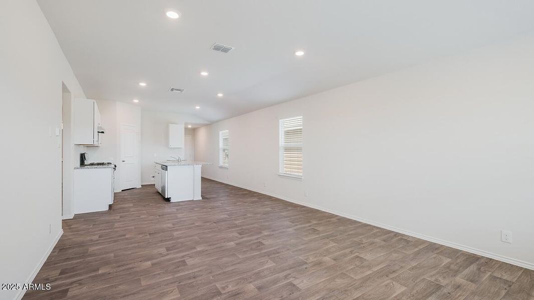 Amber kitchen and hallway