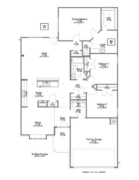 2D floor plan layout for the The 1613 by Stylecraft Builders in Arroyo Ranch, Seguin, TX (Image 4).