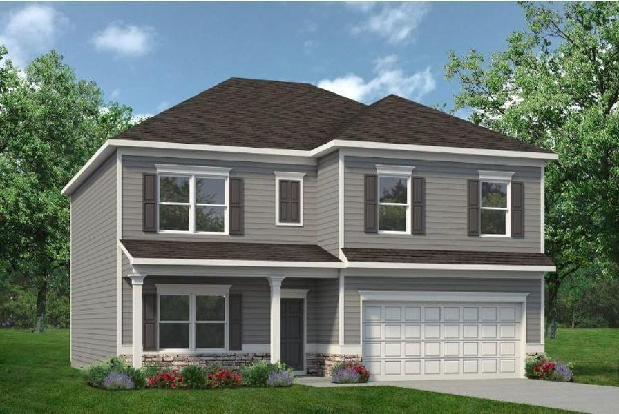 Front exterior of a new home in Victoria Heights, Dallas, GA, highlighting curb appeal (Image 1).