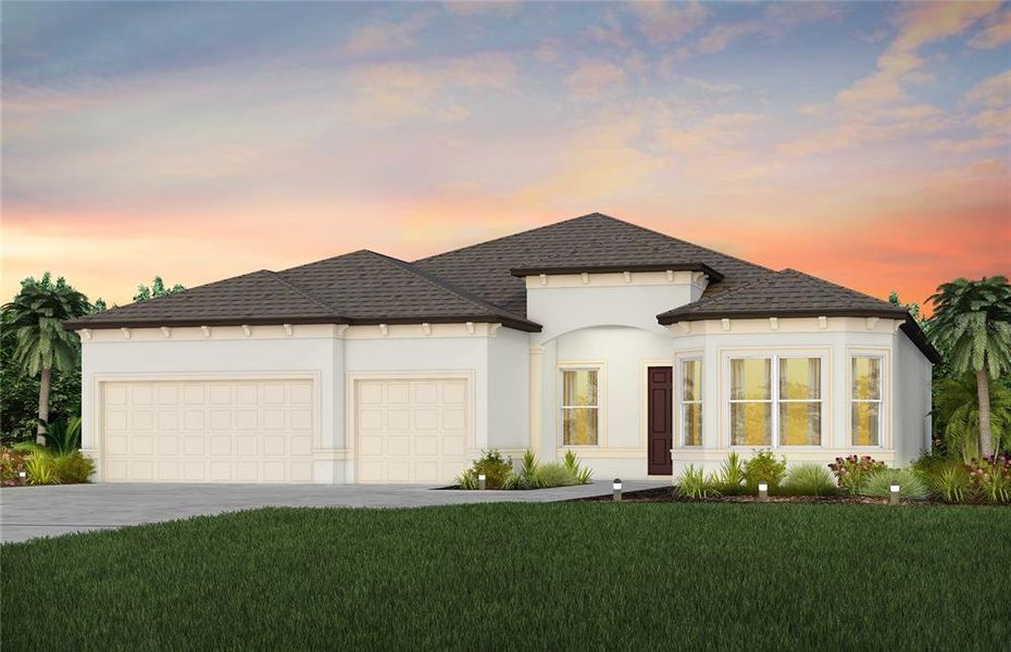 Front exterior of a new home in Del Webb Stone Creek, Ocala, FL, highlighting curb appeal (Image 1).
