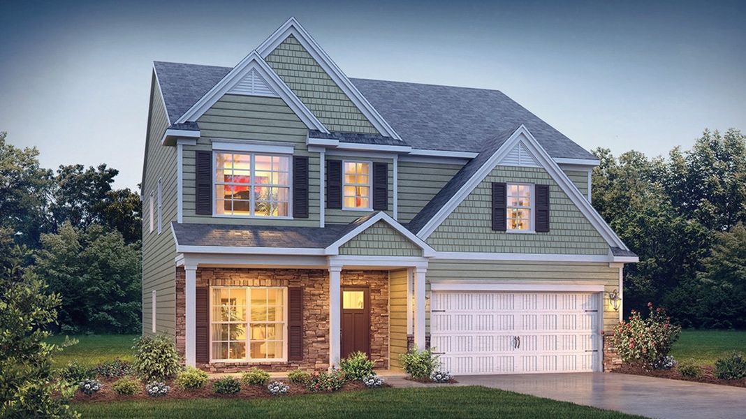 Front exterior of a new home in Wildwood, Covington, GA, highlighting curb appeal (Image 1). Front exterior of a new home in Wildwood, Covington, GA, highlighting curb appeal (Image 1).