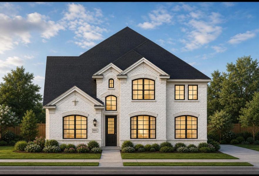 Representative exterior photo of a completed home built from the Royal Martinique by Grand Homes in Edgewater, Fate, TX (Image 18). Representative exterior photo of a completed home built from the Royal Martinique by Grand Homes in Edgewater, Fate, TX (Image 18).