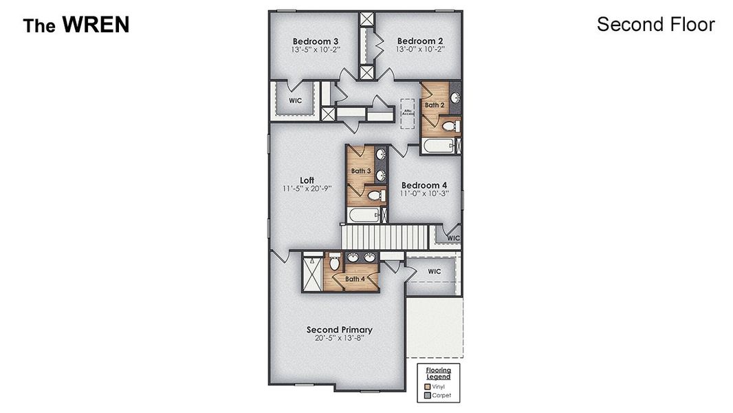 2D floor plan layout for the WREN by D.R. Horton in Vineyard Trail, Jacksonville, NC (Image 4).