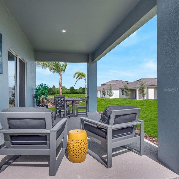 Exterior details and patio area of a home in Avalon Park Tavares Single Family Homes, Tavares (Image 22).