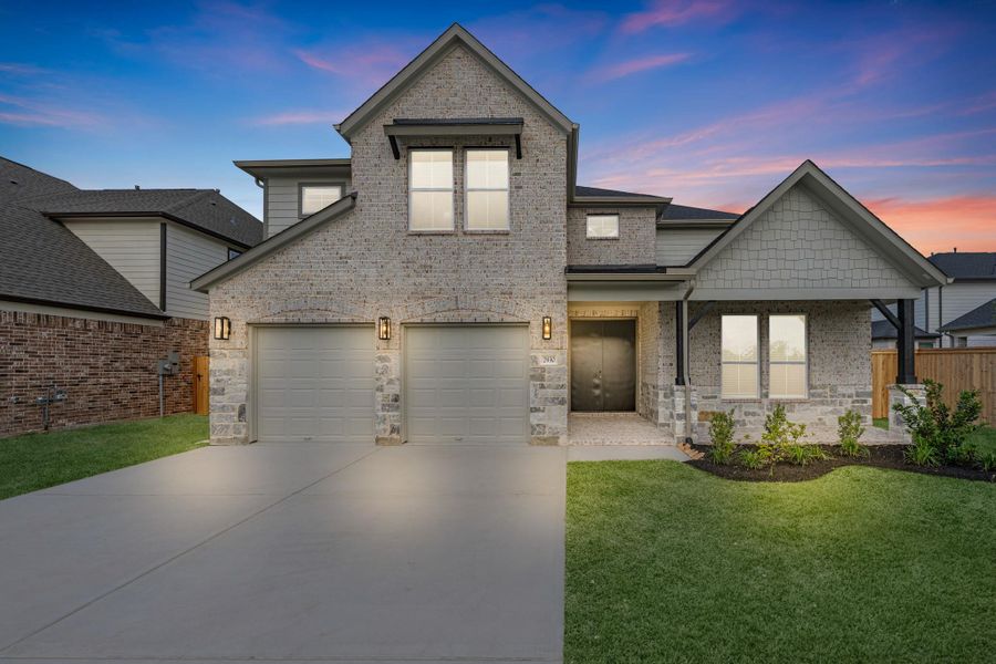 Front exterior of a new home in Morton Creek Ranch, Katy, TX, highlighting curb appeal (Image 1). Front exterior of a new home in Morton Creek Ranch, Katy, TX, highlighting curb appeal (Image 1).