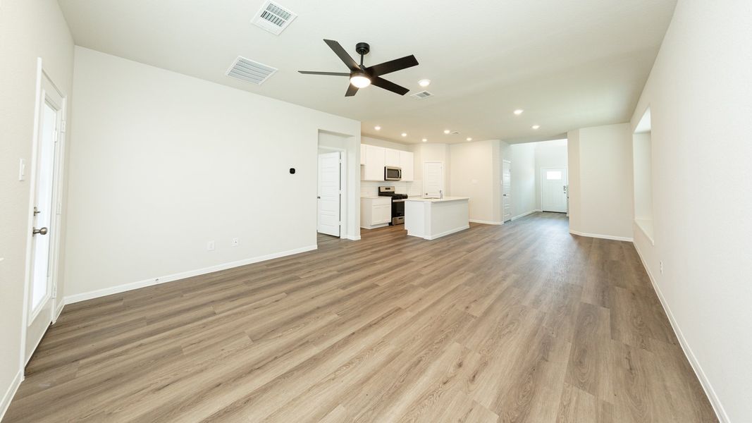 Family Room to Dining Area and Kitchen