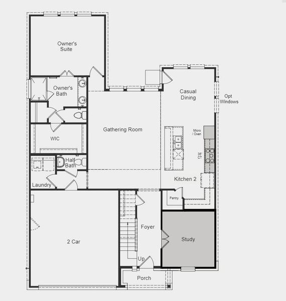 Structural options added: study in place of dining room,  gourmet kitchen 2, and mud-set shower at owner's bath.