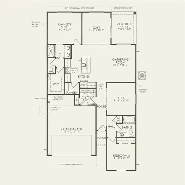 2D floor plan layout for the Bergamot by Del Webb in Sun City Festival, Buckeye, AZ (Image 3).