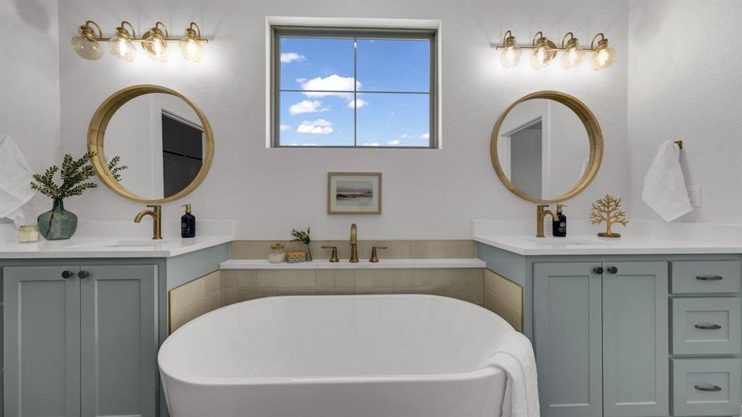 Double sinks for convenience & a soaking tub made for relaxing!