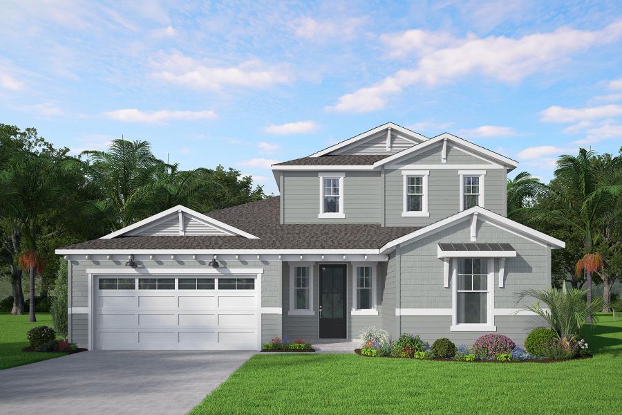 Representative exterior photo of a completed home built from the Flagler by Hunter Quinn Homes in Palm Coast Homes, Palm Coast, FL (Image 6). Representative exterior photo of a completed home built from the Flagler by Hunter Quinn Homes in Palm Coast Homes, Palm Coast, FL (Image 6).