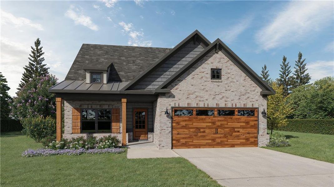 Front exterior of a new home in Meadow Pines, Dallas, GA, highlighting curb appeal (Image 2). Front exterior of a new home in Meadow Pines, Dallas, GA, highlighting curb appeal (Image 2).