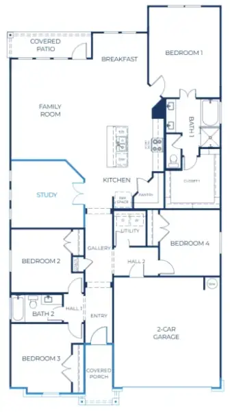 2D floor plan layout of this home in Hartrick Ranch, Temple, TX (Image 3). 2D floor plan layout of this home in Hartrick Ranch, Temple, TX (Image 3).