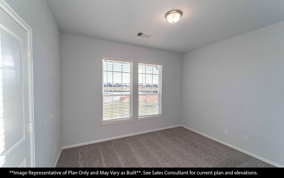 This spacious secondary bedroom offers comfort and versatility for family or guests. The soft natural light and open layout make it an ideal retreat for rest, work, or play. **Image Representative of Plan Only and May Vary as Built**.