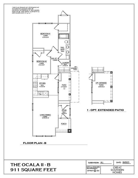2D floor plan layout for the Ocala II by Great Southern Homes in White Oak Estates, Conway, SC (Image 3).