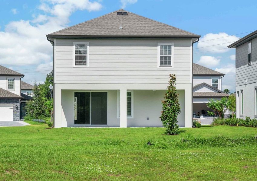 Enjoy a large backyard with a covered back patio.