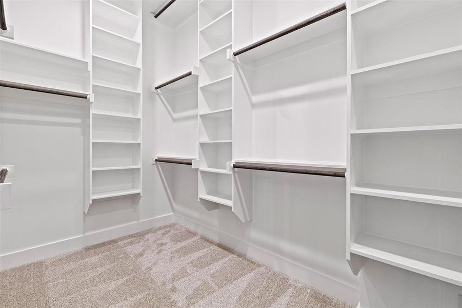 Spacious closet with carpet flooring