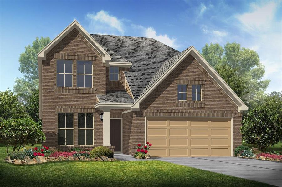 Stunning Palmer II home design by K. Hovnanian Homes with elevation A in beautiful Windrose Green. (*Artist rendering used for illustration purposes only.)