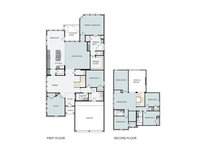 2D floor plan layout of this home in Oaks at San Gabriel, Georgetown, TX (Image 4).