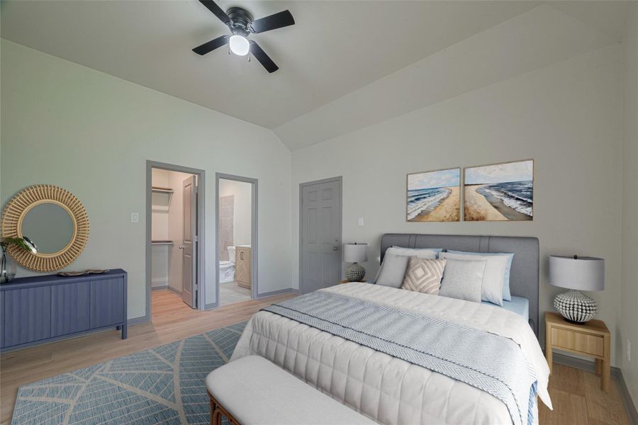 Spacious master bedroom with elegant decor, highlighting a serene and inviting atmosphere. Spacious master bedroom with elegant decor, highlighting a serene and inviting atmosphere.