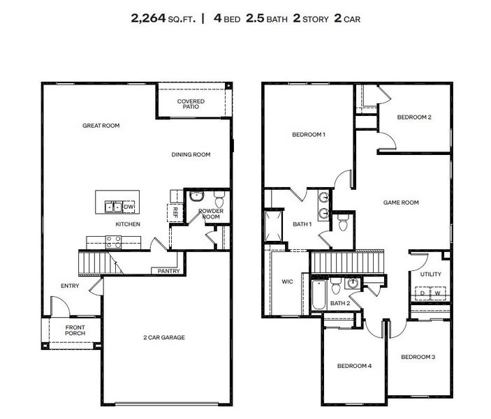 2D floor plan layout for the Kate by D.R. Horton in Barnett Village, Marana, AZ (Image 3).