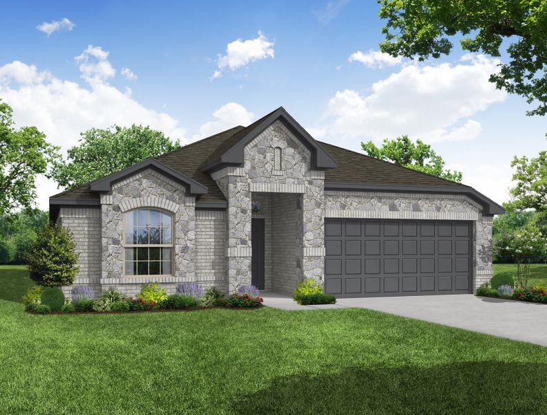 Representative exterior photo of a completed home built from the Austin by Impression Homes in De Berry Reserve, Royse City, TX (Image 12). Representative exterior photo of a completed home built from the Austin by Impression Homes in De Berry Reserve, Royse City, TX (Image 12).