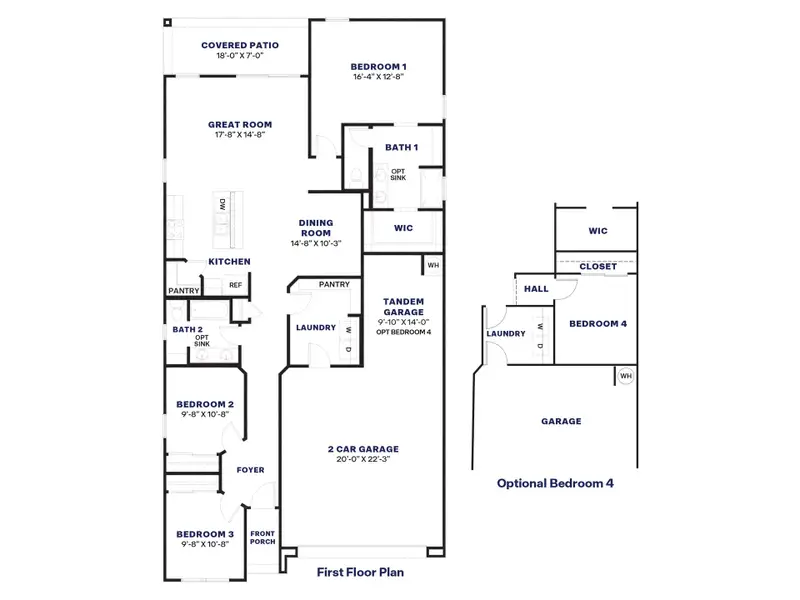 2D floor plan layout for the Dove by D.R. Horton in Rio Rancho Estates, Surprise, AZ (Image 5).