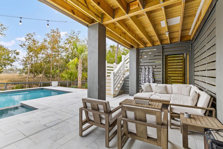 Exterior details and patio area of a home in Carolina Park: Riverside, Mount Pleasant (Image 26). Exterior details and patio area of a home in Carolina Park: Riverside, Mount Pleasant (Image 26).