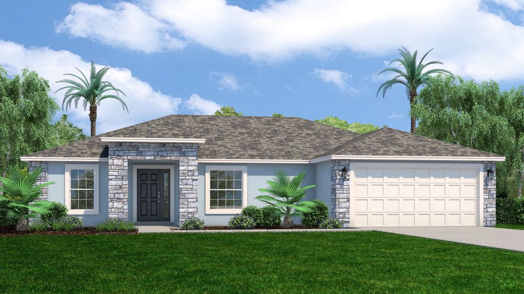 Front exterior of a new home in Palm Bay & South Brevard, Palm Bay, FL, highlighting curb appeal (Image 1). Front exterior of a new home in Palm Bay & South Brevard, Palm Bay, FL, highlighting curb appeal (Image 1).