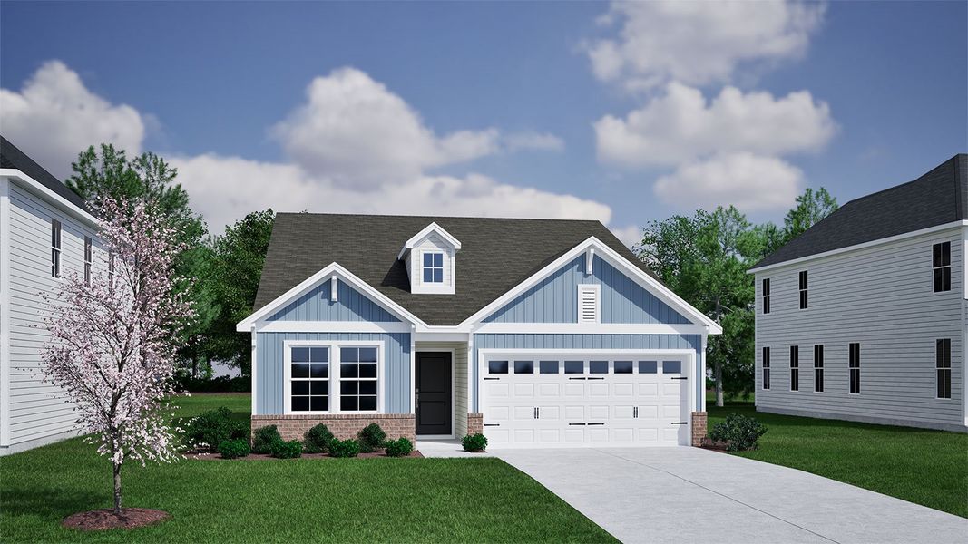 Representative exterior photo of a completed home built from the Lawrence - Genesis Value Collection by Mungo Homes in Fairway Woods at Wyboo, Manning, SC (Image 22).