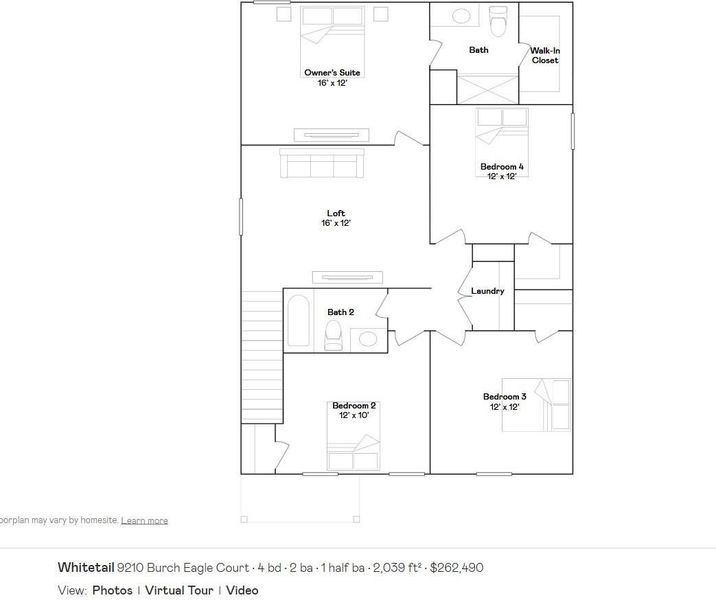 2D floor plan layout of this home in Pelly Place, Baytown, TX (Image 2).