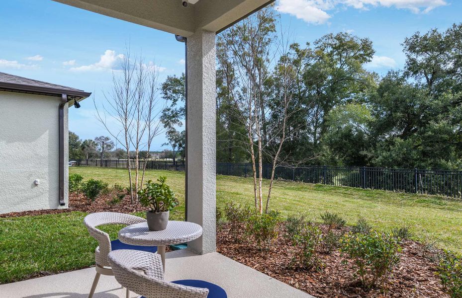Exterior details and patio area of a home in Del Webb Stone Creek, Ocala (Image 2). Exterior details and patio area of a home in Del Webb Stone Creek, Ocala (Image 2).