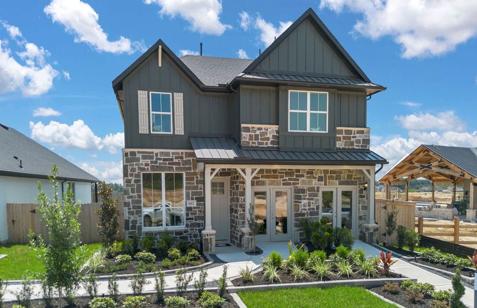 Front exterior of a new home in Katy Court, Katy, TX, highlighting curb appeal (Image 1).