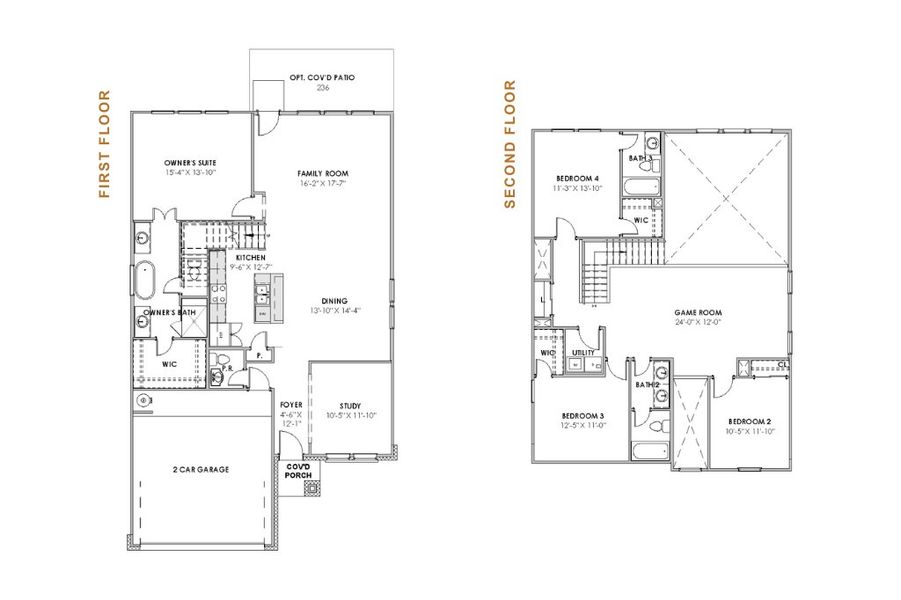 2D floor plan layout for the Christina 2516 SB by Saratoga Homes in Crosby Farms, Crosby, TX (Image 3).