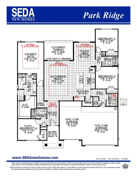 2D floor plan layout for the Park Ridge by SEDA New Homes in Sandy Ridge, Yulee, FL (Image 3).