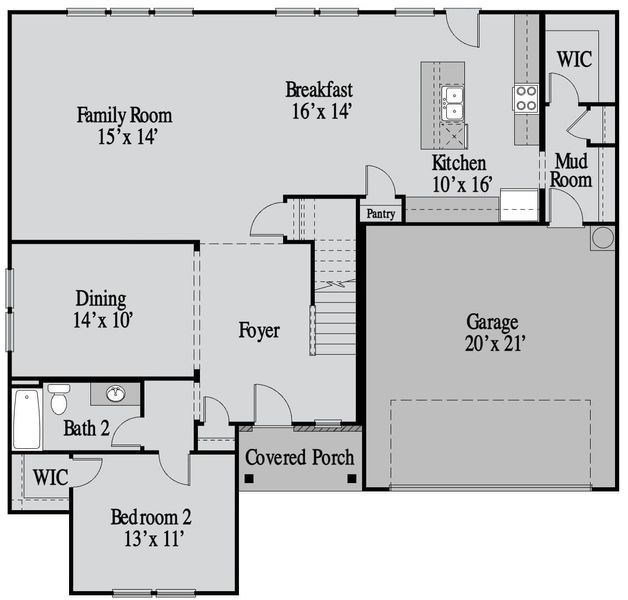 2D floor plan layout for the Madison by UnionMain Homes in Pickens Bluff, Hiram, GA (Image 3).