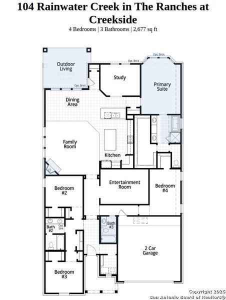 2D floor plan layout of this home in The Ranches at Creekside, Boerne, TX (Image 3).