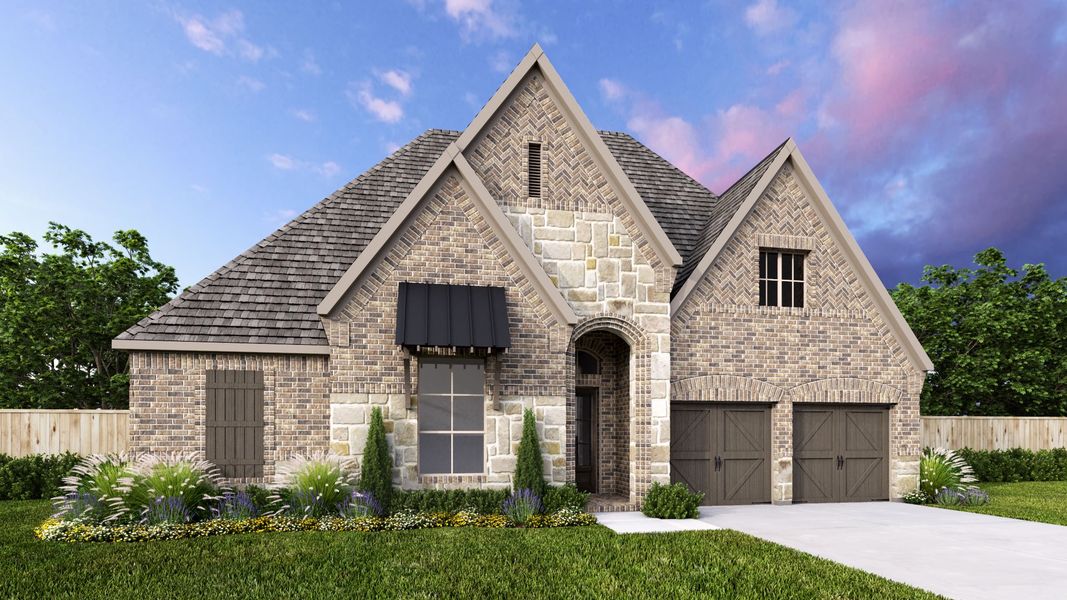 Representative exterior photo of a completed home built from the 519A by Britton Homes in Mustang Lakes, Celina, TX (Image 13). Representative exterior photo of a completed home built from the 519A by Britton Homes in Mustang Lakes, Celina, TX (Image 13).