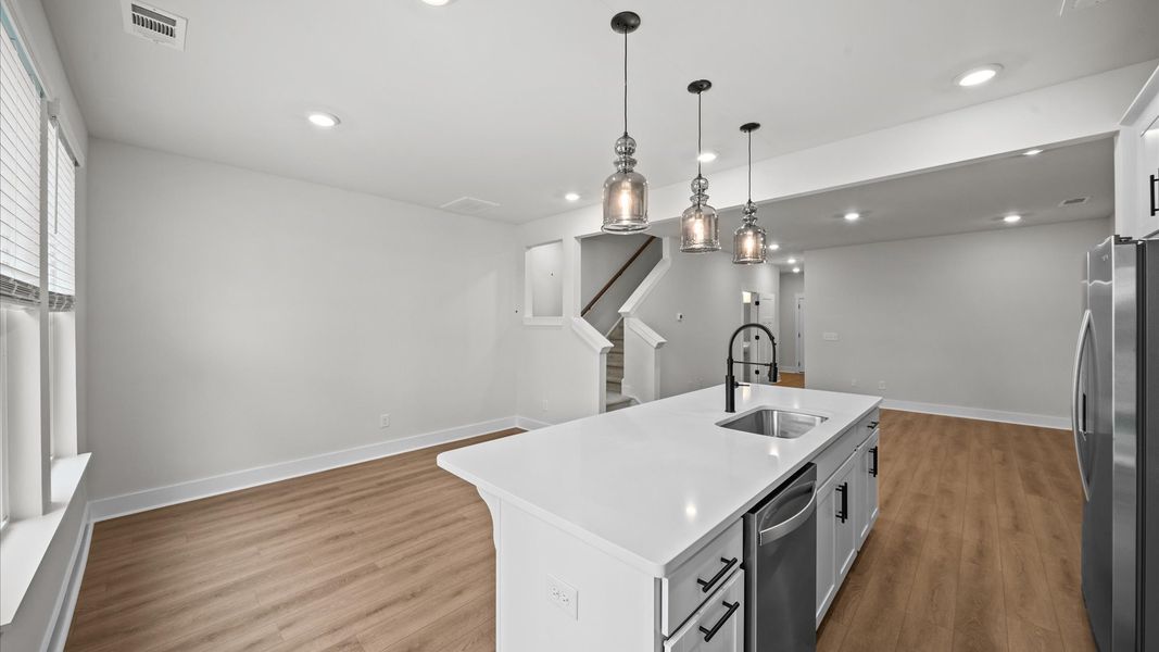 Open concept kitchen in two story townhome at Ransdell Pointe by DRB Homes in Spartanburg, SC Open concept kitchen in two story townhome at Ransdell Pointe by DRB Homes in Spartanburg, SC